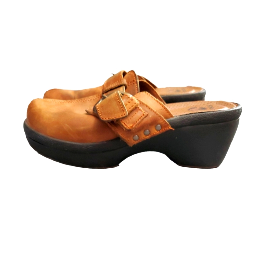 CROCS Buckle Brown Leather Clog Shoes